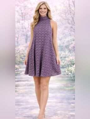 ALTAR'D State Peyton  Black / Purple Women's Mini A-line Swing Dress Size L